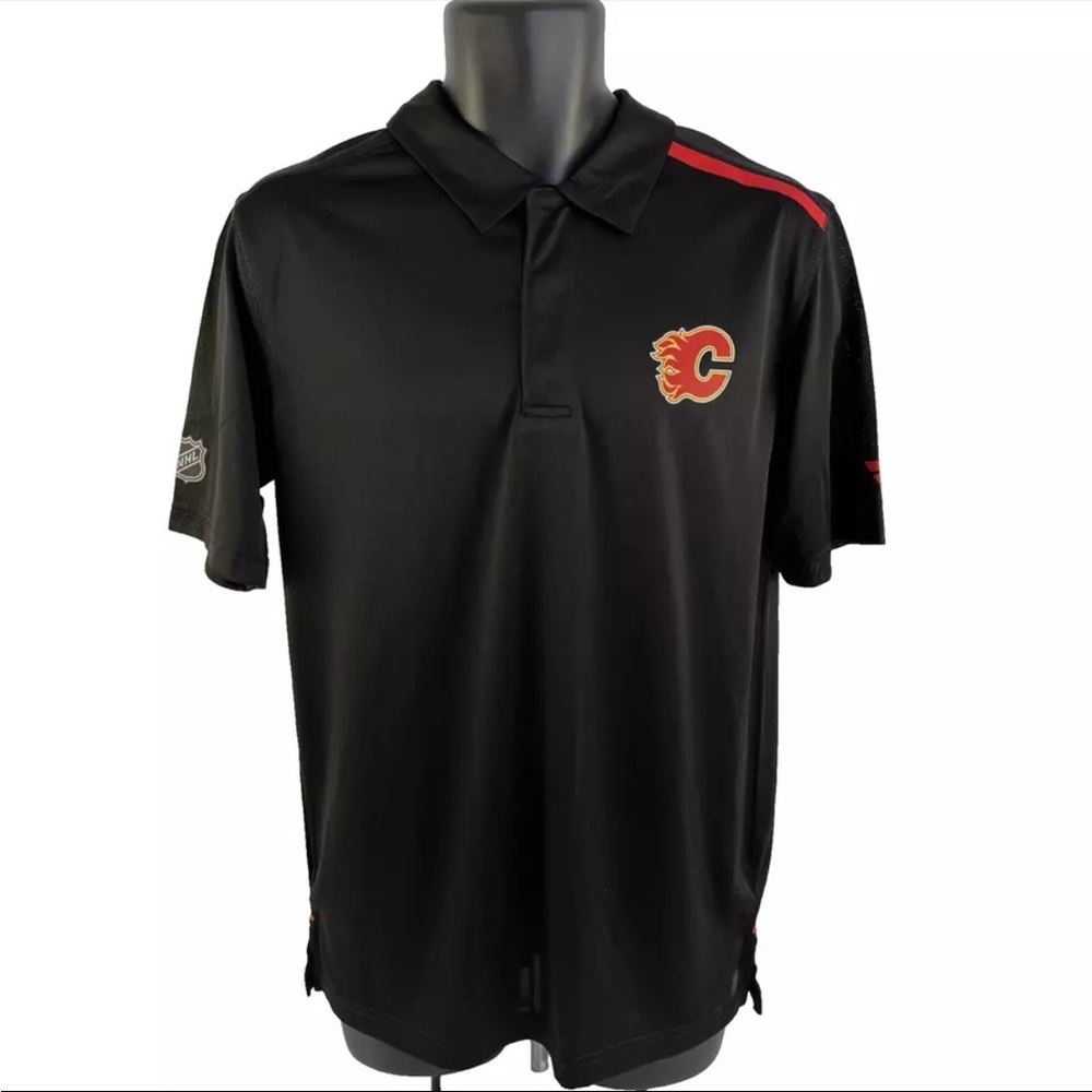 New Mens Fanatics Calgary Flames Short Sleeve Polo Shirt Sz M NWT Black Vented‎